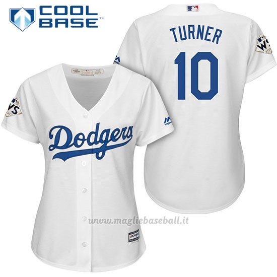 Maglia Baseball Donna Los Angeles Dodgers 2017 World Series Justin Turner Bianco Cool Base